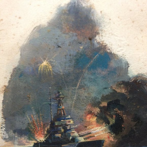 Antique WWI Battleship, Oil, (Unsigned) - Picture 2 of 3